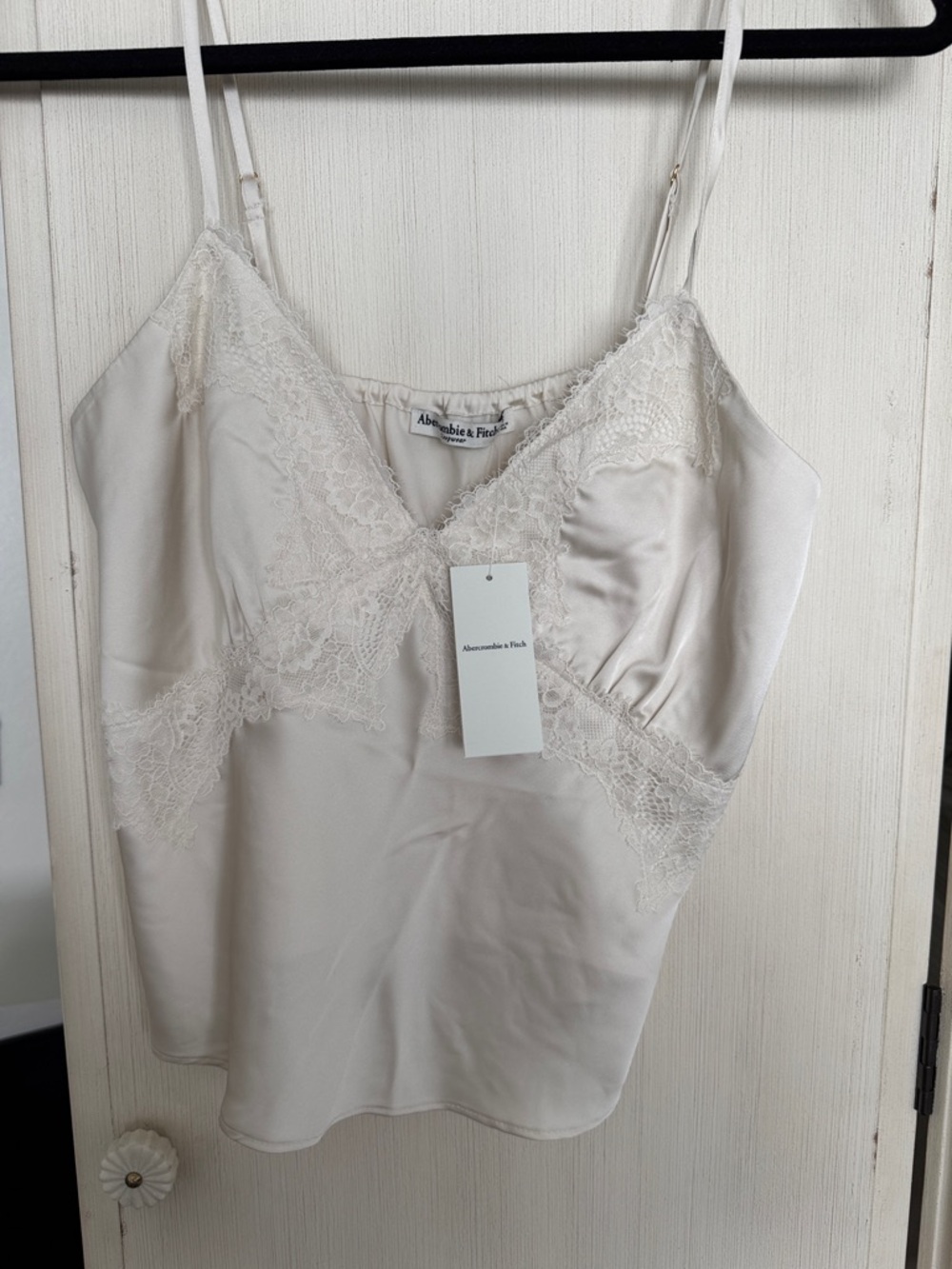 Abercrombie & Fitch Ivory Satin Lace Cami Top
